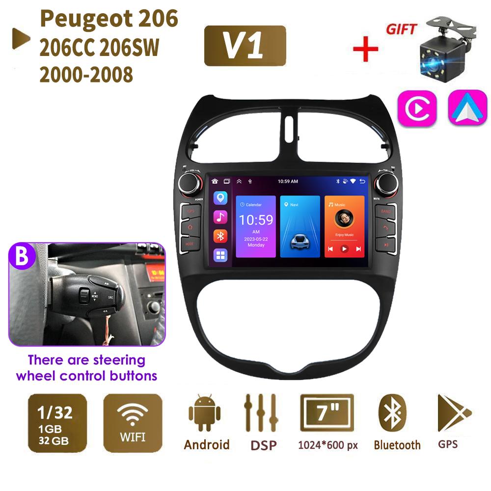 2 DIN autorádio s Androidem pro PEUGEOT 206 206CC 206SW 2000-2008 Auto Multimedia Player WIFI GPS Autoradio Carplay Navi 2+64GB