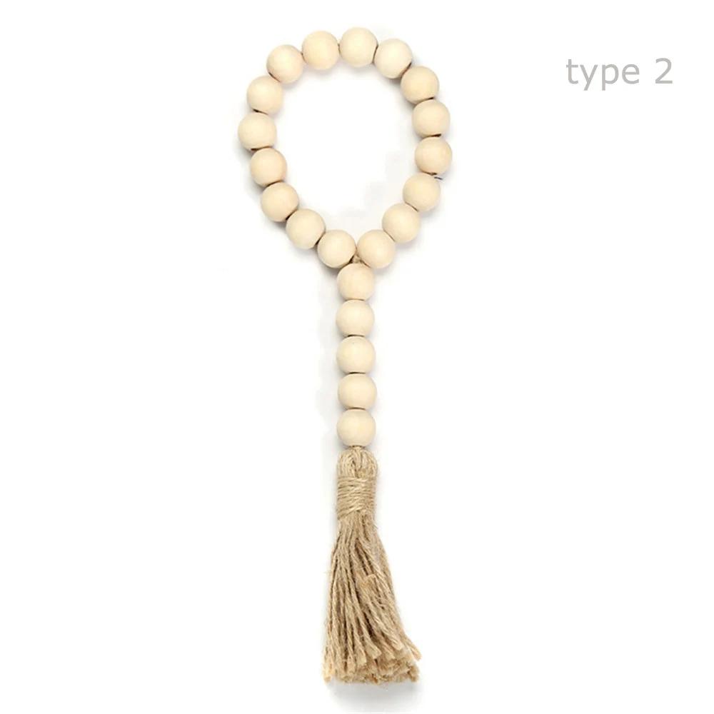 Wall Hanging Wood Bead Garland With Jute Rustic Farmhouse DIY Ornament Tassels String Handmade Garland Home Decor Gift