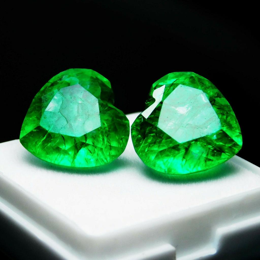 Natural Green Emerald Loose Gemstone Colombian 16 Ct Heart Shape 2 Stones for Jewelry Designs