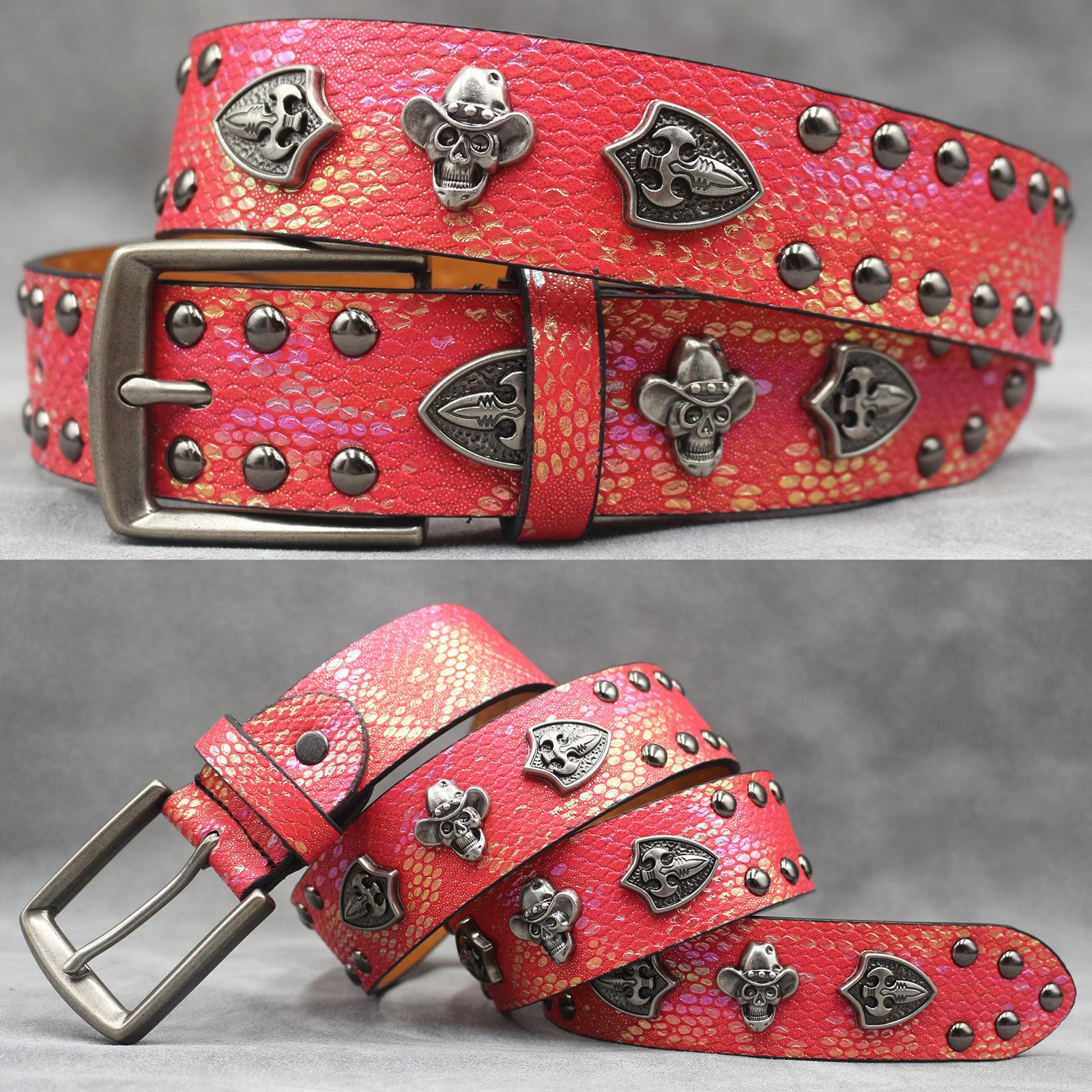 

7-color Skull Shield Rivet Belt Punk Men s Belt Women s Snake Pattern Versatile Decorative Belt 105cm