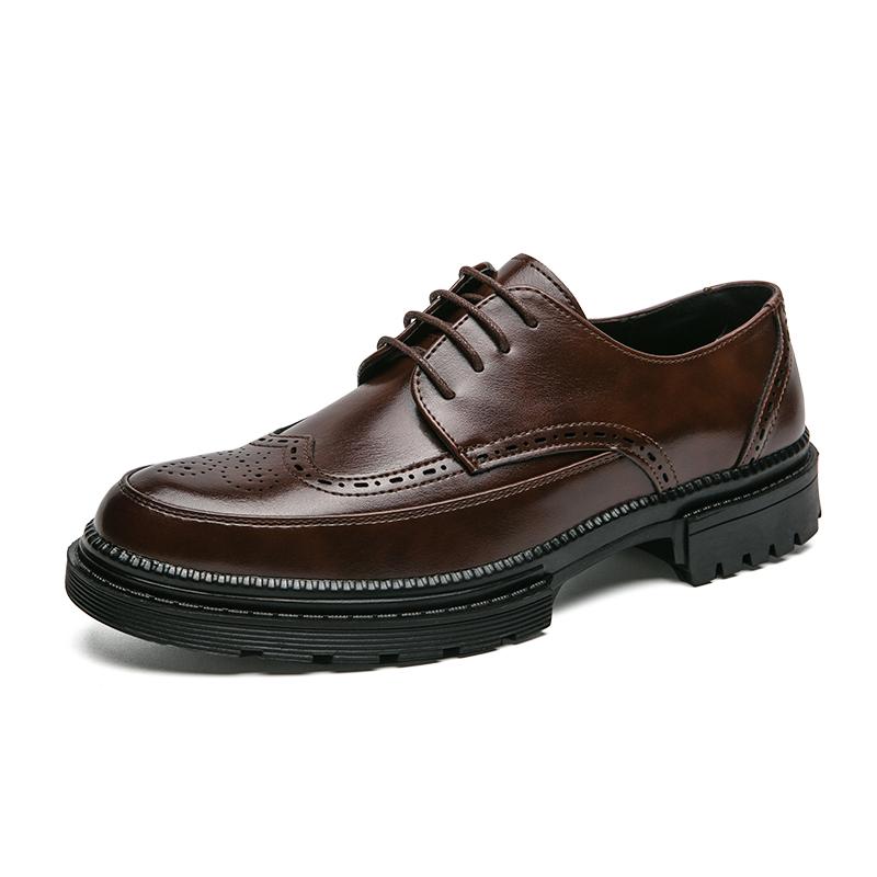 Fashion Official Website Hot Selling Men's Leather Casual Shoes Thick Soled High-end Brogue Shoes White Men's Work Shoes Elegant New