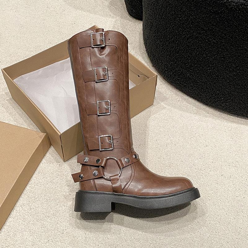 A Must-wear When You Go Out! Boots Women's Summer American Retro Martin Boots Brown Tall Boots Long Boots Western Cowboy Boots