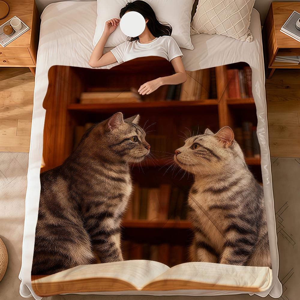 Kawaii Kitten Vintage Cute Funny Cat Soft Warm Plush Blanket Dormitory Sofa Living Room Pet Hogar Bedroom Gift Nap Home Flannel