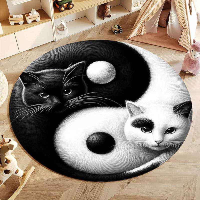 Free Shipping! Yin Yang Cat Design Rug for Relaxing Spaces Round Carpet for Home Sofa Bedroom, Gift