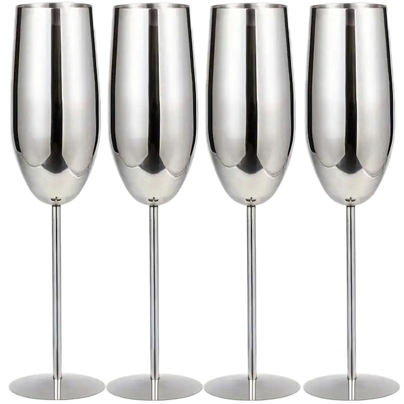 4Pcs New Stainless Steel Wine Glasses Unbreakable Metal Cocktail Glasses 220ml for Drinking Cocktails and Wine In the At Bar Cup