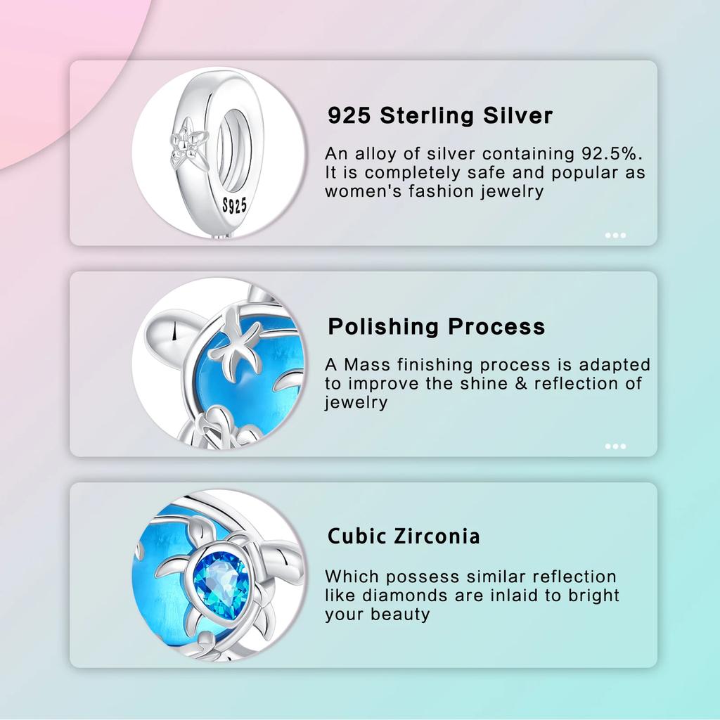 Blue Zircon Inlay Sea Turtle Starfish Charms Bead Original Copper Pendants Fit Bracelet Jewelry Gift Marking