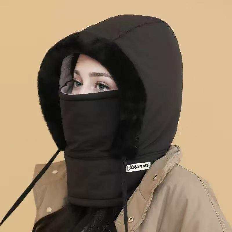 1pc Winter Cycling Hat with Scarf, Thickened Fleece Lei Feng Ear Flap Hat for Women, Integrated Cold Weather Ski Headcover