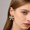 Stainless Steel Two Flower Stud Earrings for Women Irregular Leaf Earrings No Fade Party Banquet Elegent Jewelry