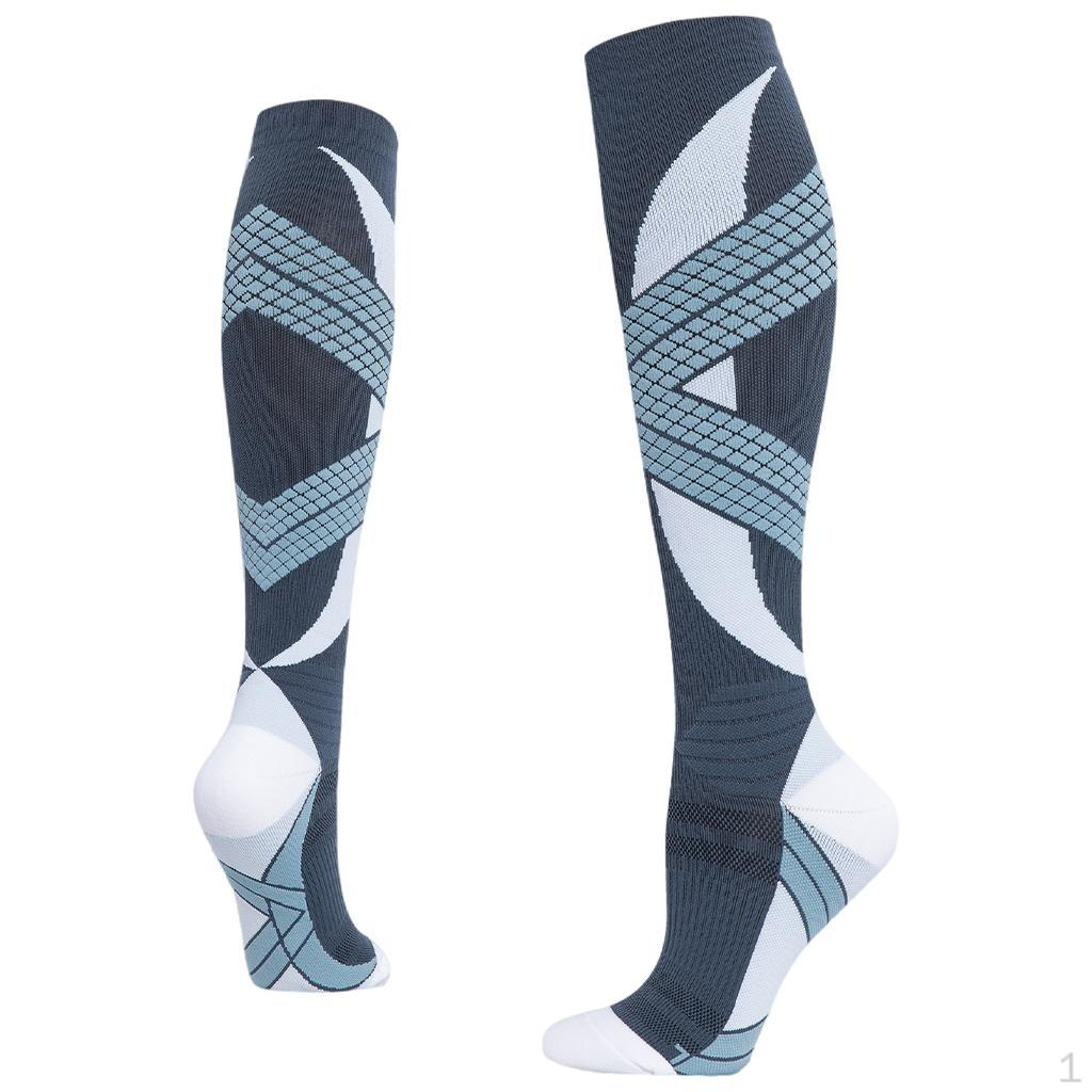 1 Pair Compression Socks Knee High for Sport Athletics Edema Veins Gray Blue XXL