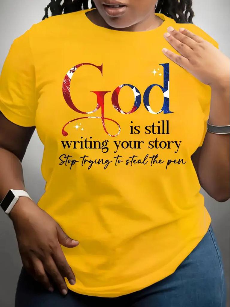 European and American Women's Yellow Short-Sleeved Top with Picture Design