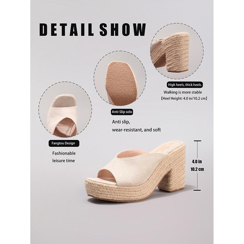 Hemp rope slope heel thick bottom cool slippers women's suede word with waterproof table high heels European and American style 10cm high heel