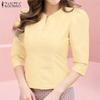 ZANZEA Women Casual Round Neck Solid Color Summer 3/4 Sleeve Blouse