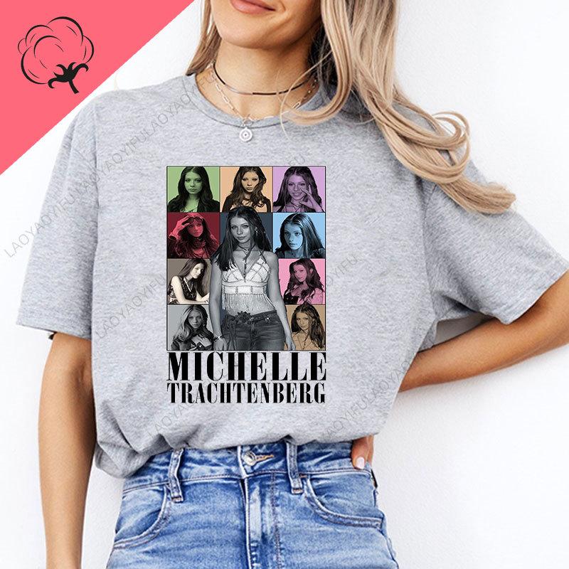 

Camisetas Michelle Trachtenberg T Shirt Crewneck Short Sleeve Cotton Graphic T Shirts Vintage Popular Tee S