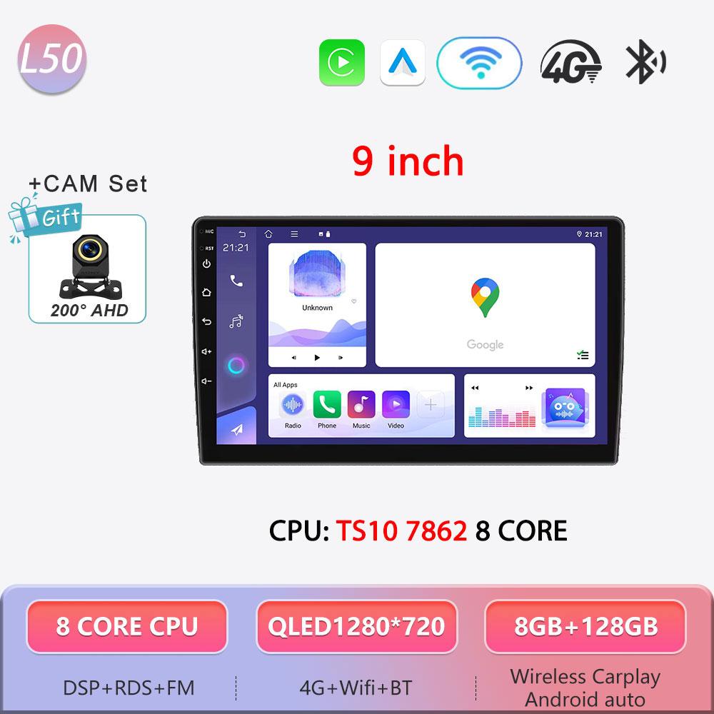 Autoradio Android 16 universel 9/10 pouces, CarPlay, Android Auto, GPS, lecteur multimédia, WiFi, écran QLED, BT 2 DIN