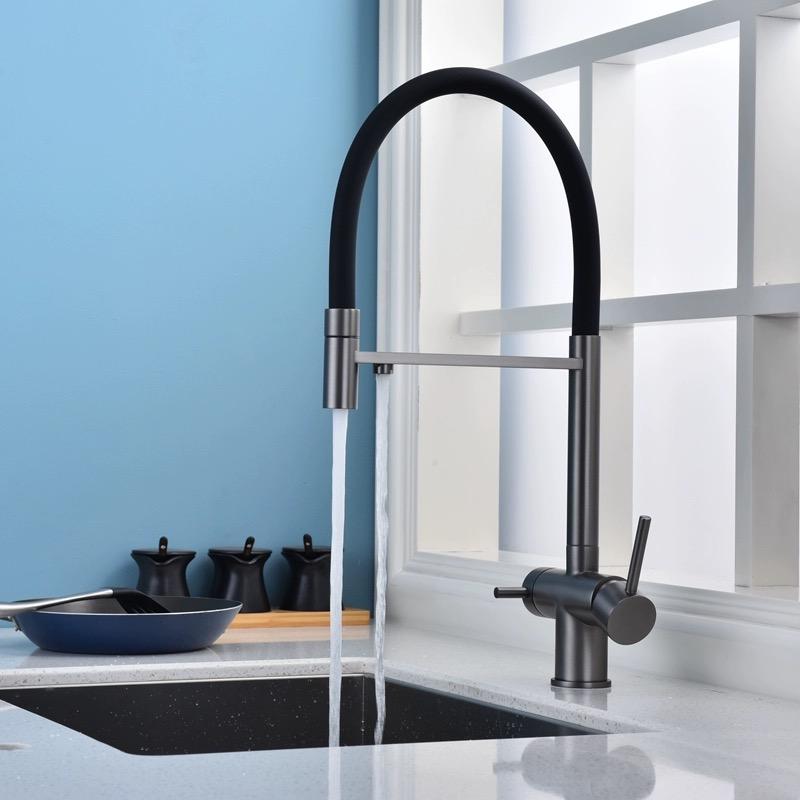 Gray Pull Down Filter Kitchen Faucet Brass Purification Hot And Cold Water Mixer Tap 3 Way Drinking Pure Water Faucets