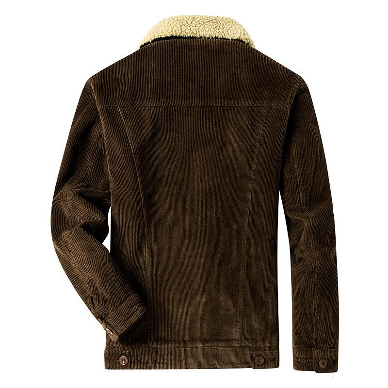 Men's Autumn and Winter Fleece Thickened Strip Cotton Jacket Retro Lapel Corduroy Cotton Jacket Men's