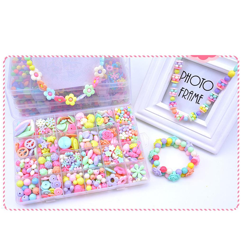 9pcs Set Kids Jewelry Bracelet Making Beads Kit Puzzle Educational DIY Toys with 24 Grids for Girls Type 1