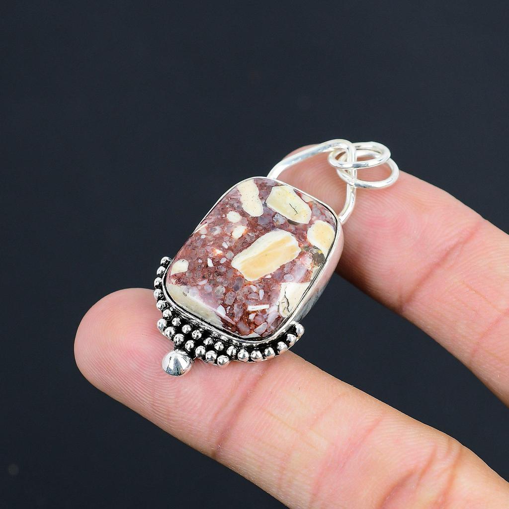 925 Sterling Silver Red Brecciated Mookaite Gemstone Unique Boho Pendant Jewelry