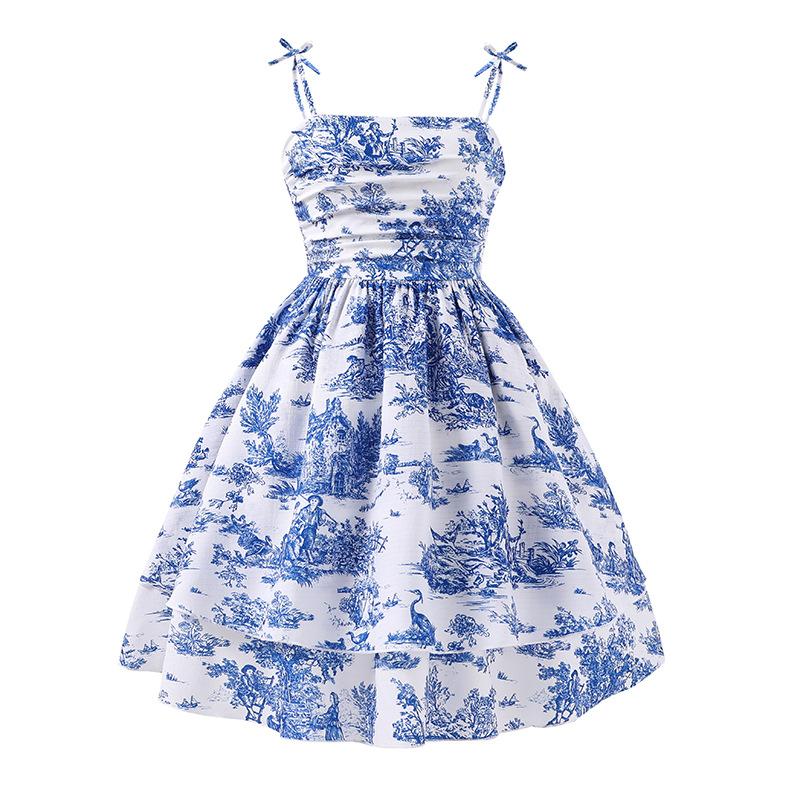 Vestido Dulce para Niñas Primavera y Verano Vestido de Princesa con Lazo Halter para Niñas