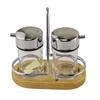 Beifu Modern Glass Seasoning Dispenser Set with Wooden Base