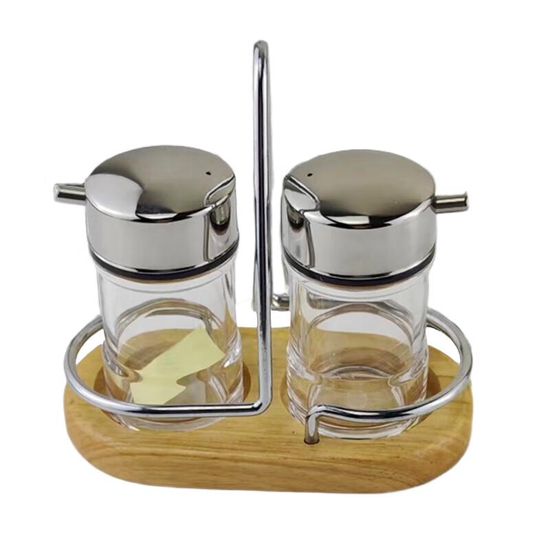 Beifu Modern Glass Seasoning Dispenser Set with Wooden Base