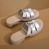 Temperament One-word Open-toed Cool Slippers Women's 2025 Summer New Outer Wear Thick-soled Square Head Large-size Foreign Trade Women's Shoes Wedge H