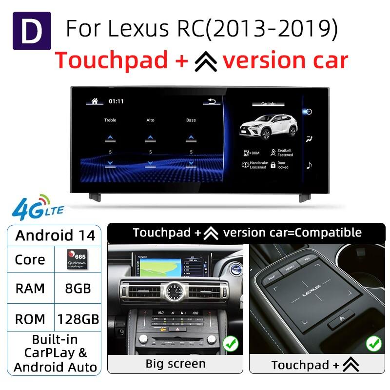 Android 14 Wireless Carplay Auto Radio For Lexus IS RC 200 250 300 350 200t 300h Multimedia Player Navigation GPS DSP