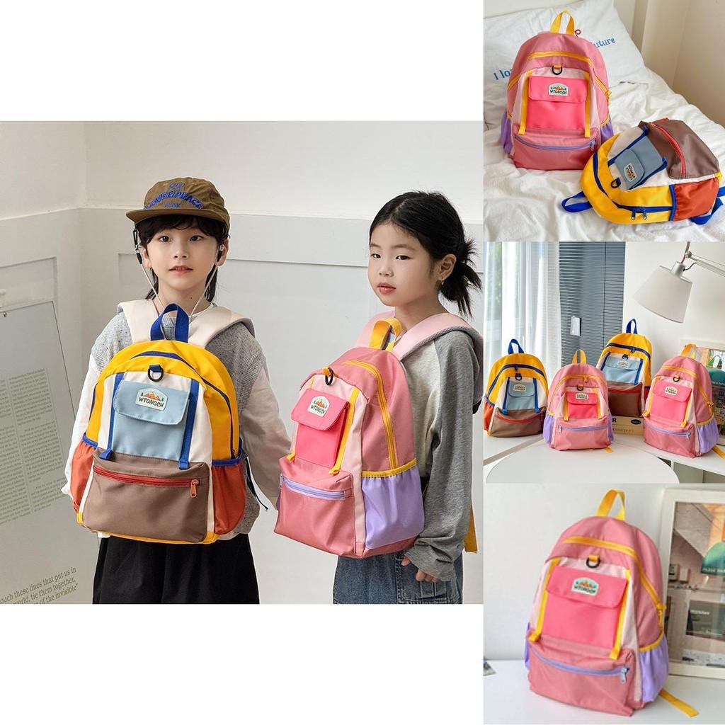 Childrens Oxford Cloth Backpack With Color Block Design For School And Travel Use