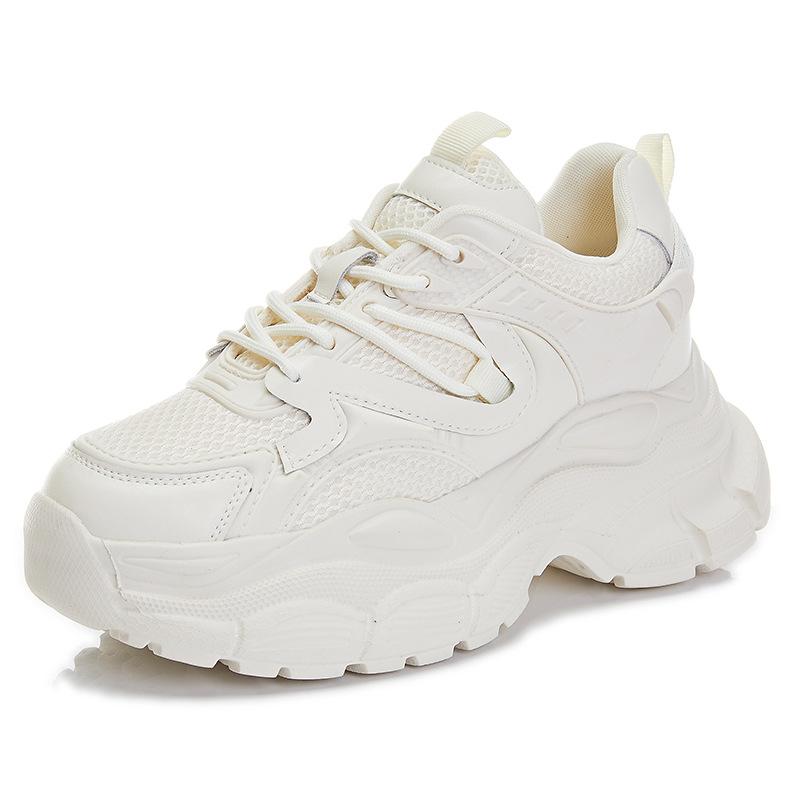 Leather Dad Shoes Women's Autumn and Winter Tennis Style Wear Sports Shoes Thick Soles Increase the Feeling of Stepping On Shit, White Shoes Are Comfo