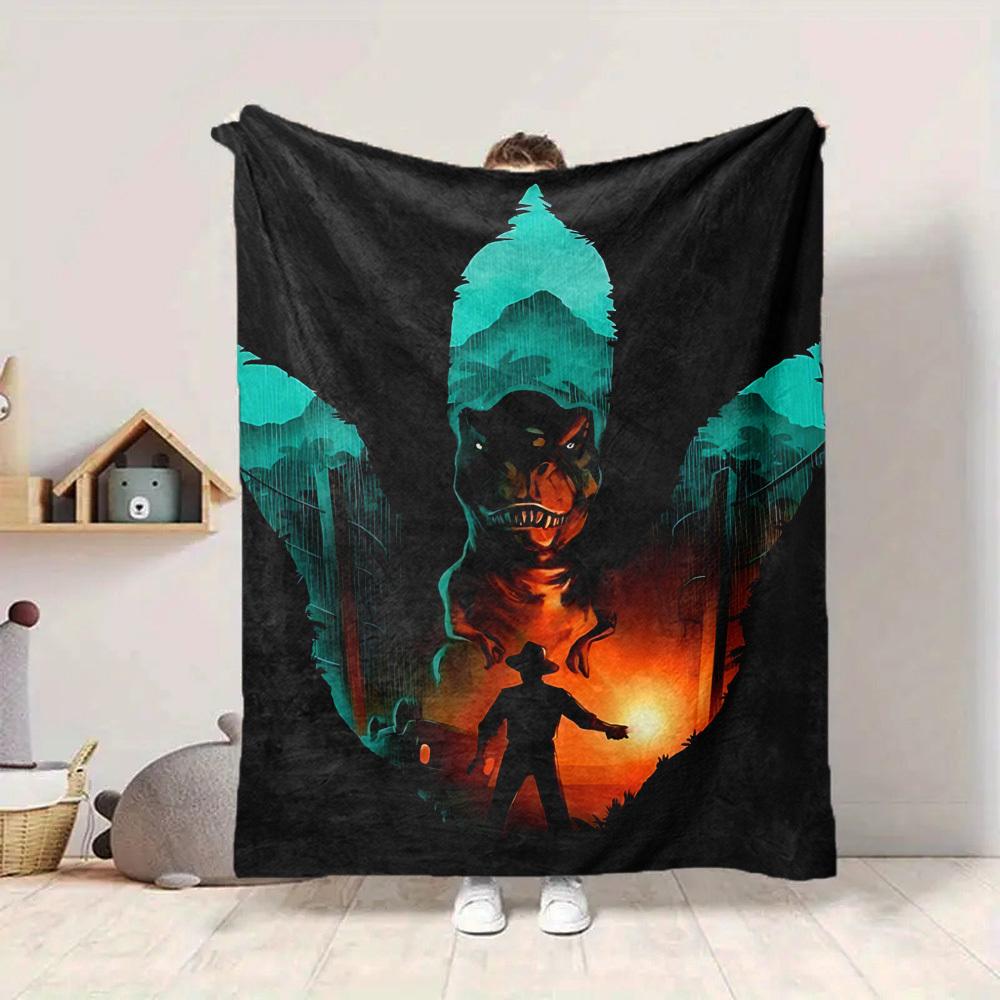 1PC Dinosaur Adventure Blanket Soft Warm All Season Throw for Sofa, Bed, Car, Office Vibrant Colorful Design, Durable & Cozy Gift