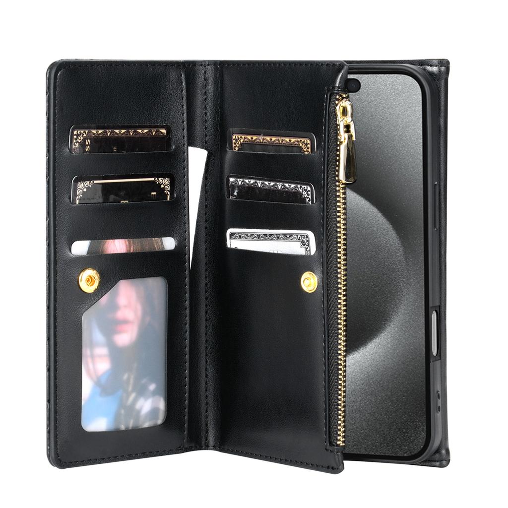 BKS-002 For iPhone 17 Pro Max Wallet Case PU Leather Stand Phone Cover with Shoulder Strap