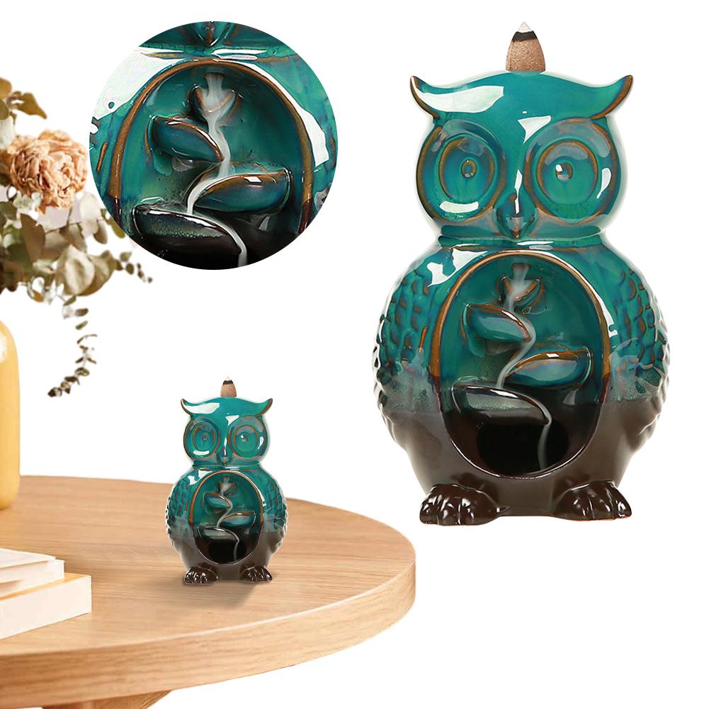 Ceramic Incense Holder with 10 Cones Owl Backflow Incense Burner Household Incense Burner Aromatherapy Ornament