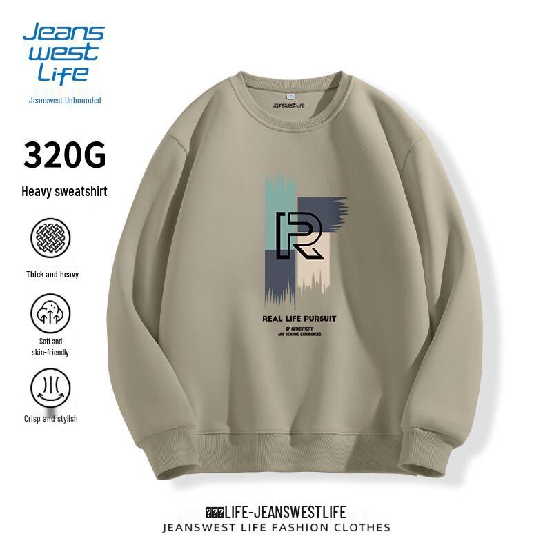 JEANSWEST LIFE Men's Letter Print Round Neck Sweatshirt