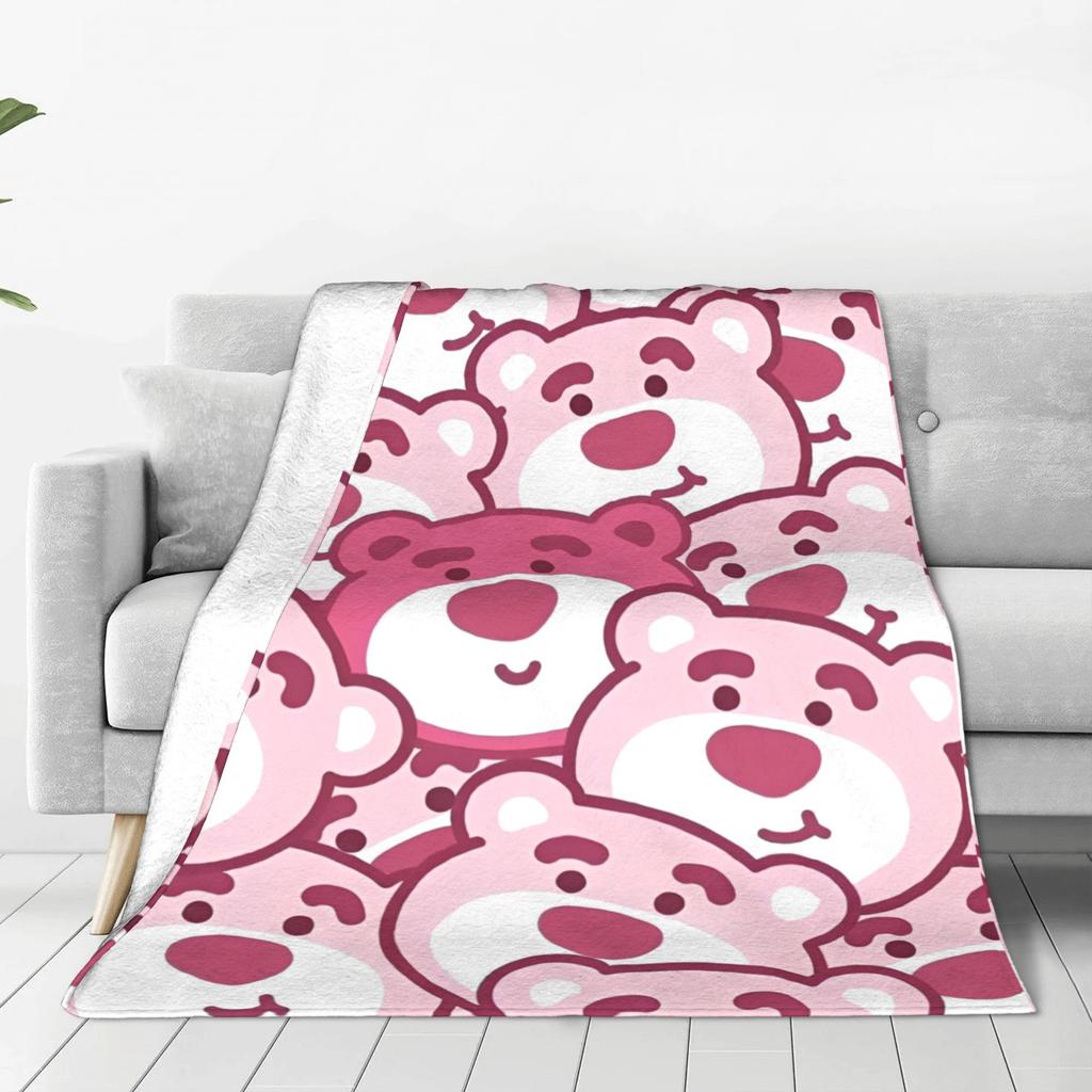 Super Soft Lotso Strawberry Bear Throw Blanket Premium Flannel Fleece Lightweight Bed Blanket Super Cozy Blankets All Season Use