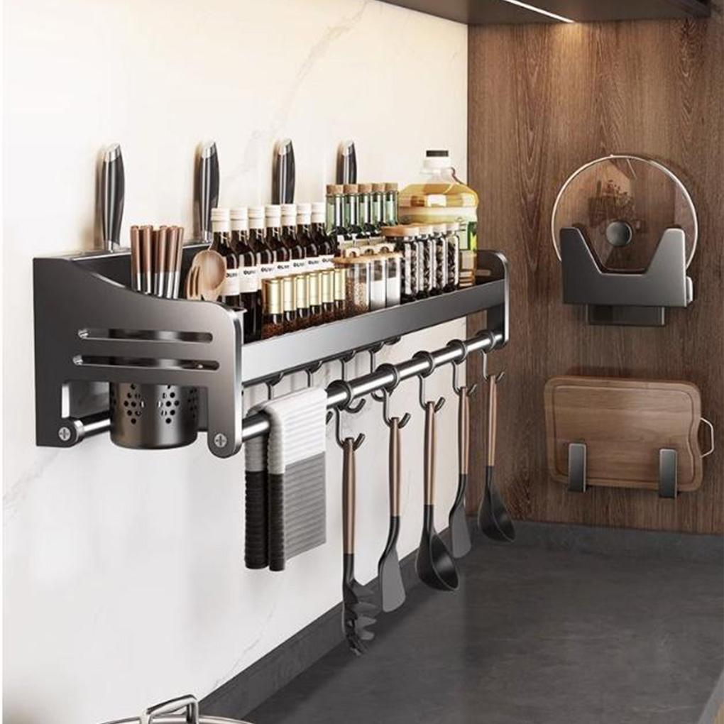 Wall-mounted Kitchen Organizer Shelf Spice Storage Rack Household Seasoning Chopsticks Knife Spoon Shovel Storage Holder