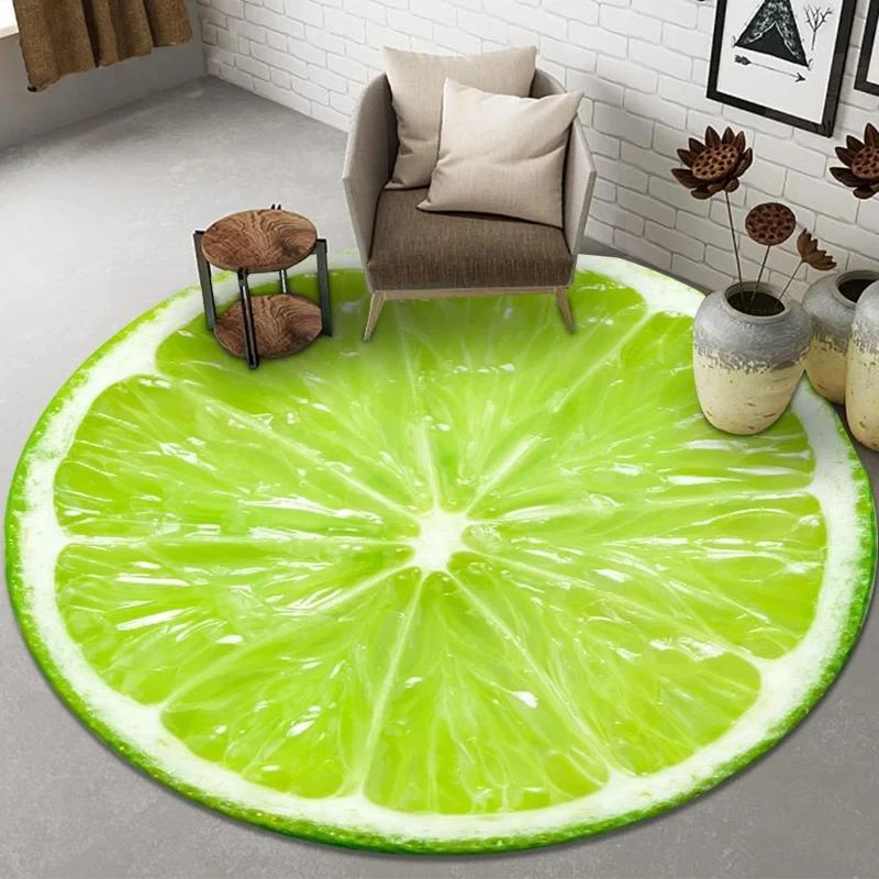 3D Fruit Print Round Carpet Circle Area Rug for Bathroom Living Room Bedroom Decor Non-slip Cloakroom Floor Mats Kitchen Doormat