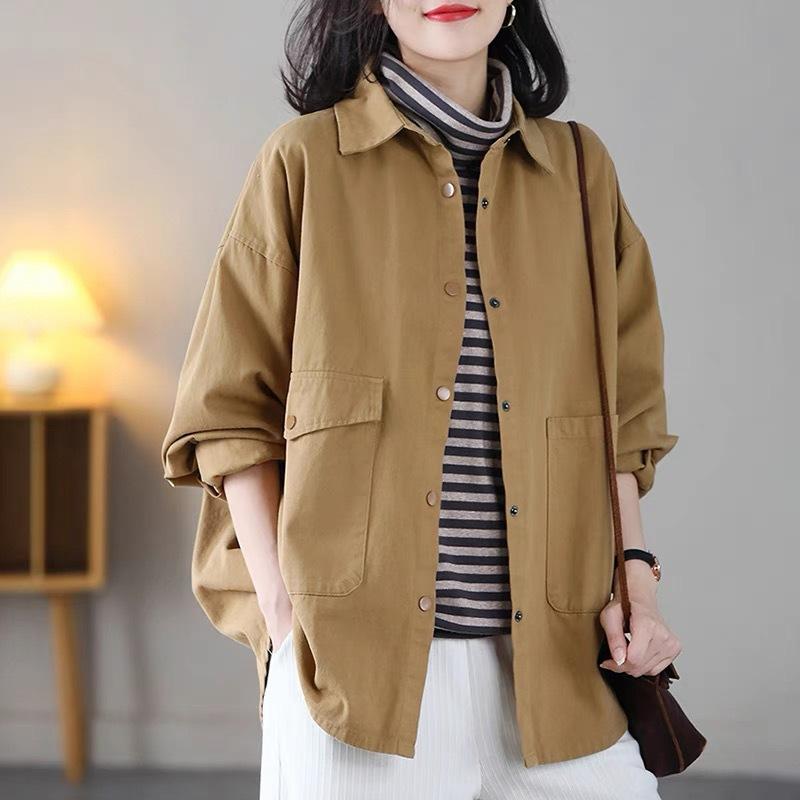 Women's Literature and Art Loose Large Size Slim Casual Baita Windbreaker Korean Version of The Autumn Long-sleeved Shirt