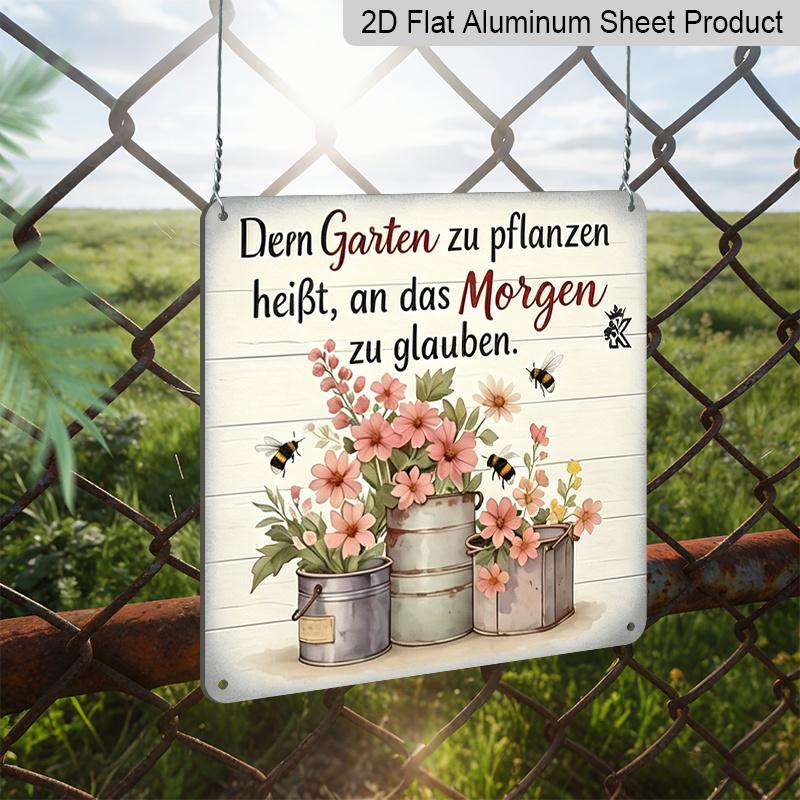 2D Flat, 1pc, Vintage Metal Plaque, Decorative Plaques and Ornaments, Healing Garden Theme, Pastoral Life Quotes, Garden, Porch, Bedroom, Balcony