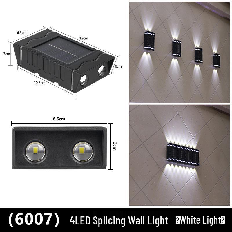 מנורת קיר חיצונית עמידה למים עם ראש כפול סולארי: פנס גן עולה/יורד עם קישוט זוהר