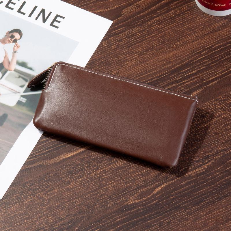 2025 Korean Style Women's Ultra-thin Minimalist Long Leather Wallet with Zipper Coin Purse and Phone Holder