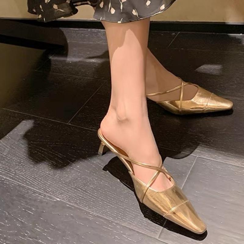 Fashion Summer New Style Fine Heel Sandals Women's Fashion Pointy Shallow Mouth Splicing Set Foot Anti-slip and Wear Heel Shoes