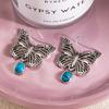 Retro Butterfly Blue Round Bead Ear Hook Female, National Style, Hong Kong Style, Personality Trend Temperament, Simple Earrings