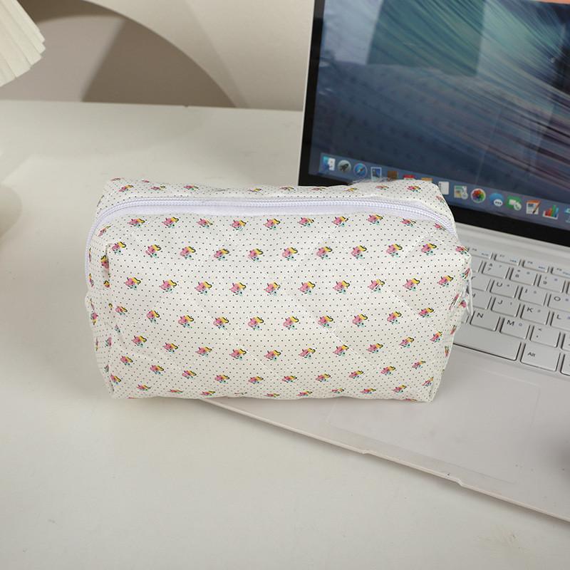 Floral Cotton Fabric Makeup Bag With Zipper Storage For Women And Teens