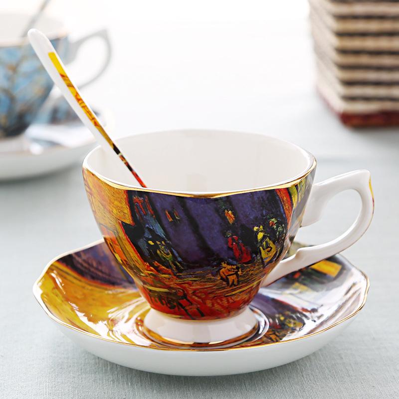 

Ван Гог Искусство Живопись Кофейные Кружки Блюдце Тарелка Ложка Звездная Ночь Подсолнухи Сеятель Ирисы Сен-Реми Кофейные Чайные Чашки Набор 201-300ml