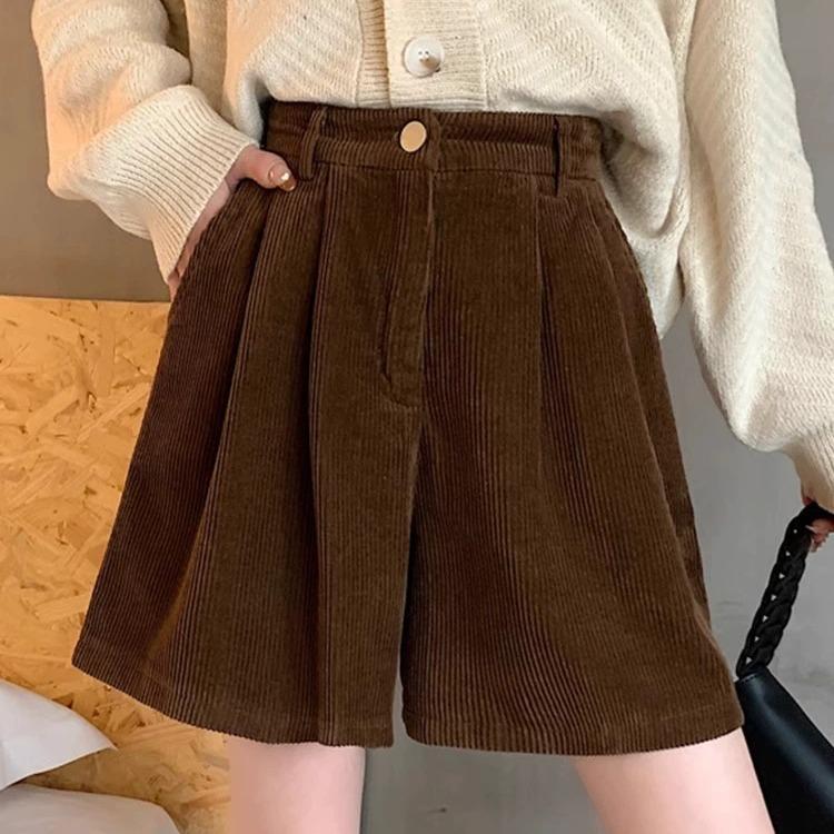 

2023 Women s High-Waist Wide-Leg Corduroy Shorts - Slimming Design for Spring & Autumn XS абрикосовий