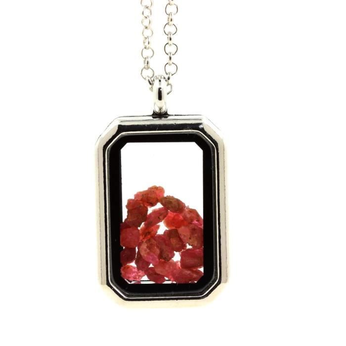 Pierres et Minéraux. Collier Spinelle brut. Modèle rectangle à pans coupés.