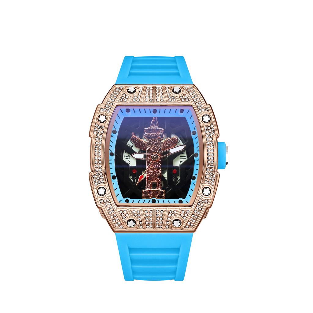 Luxury Diamond-Encrusted Automatic Men'S Watch Trendy Casual Versatile Premium Hollow Quartz Watch