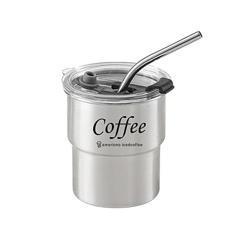 304 Edelstahl Kaffeetasse Thermobecher mit Strohhalm für Haushalt Outdoor Camping Thermos Trinkflasche Kaffeebecher