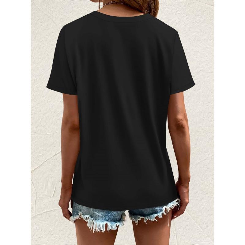 Women's Black & White Fairy Floral Print T-Shirt Short Sleeve Round Neck Casual All Season Breathable Top