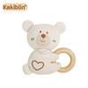 Kakiblin Organic Cotton & Beech Wood Baby Teething Ring Rattle